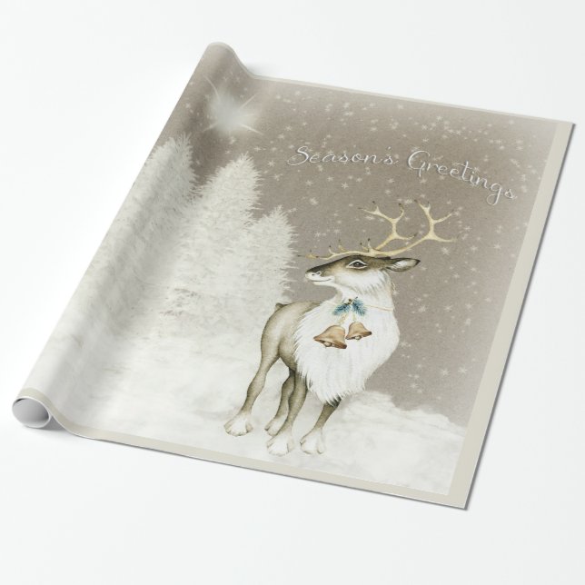 Papier Cadeau Renne rustique adorable en hiver (Déroulé)