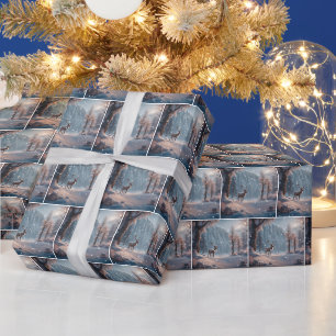 Papier Cadeau Rennes de Noël dans les flocons de neige
