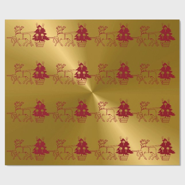 Papier Cadeau Rennes de Noël et Arbres Imprimer (Plat)