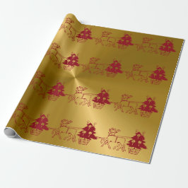 Papier Cadeau Rennes de Noël et Arbres Imprimer