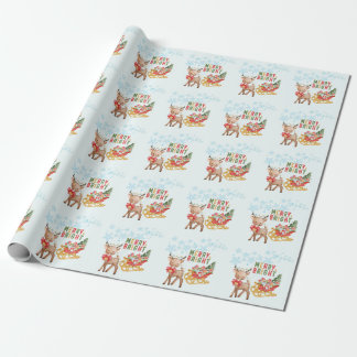 Papier Cadeau Rennes de Noël et traîneau du Père Noël