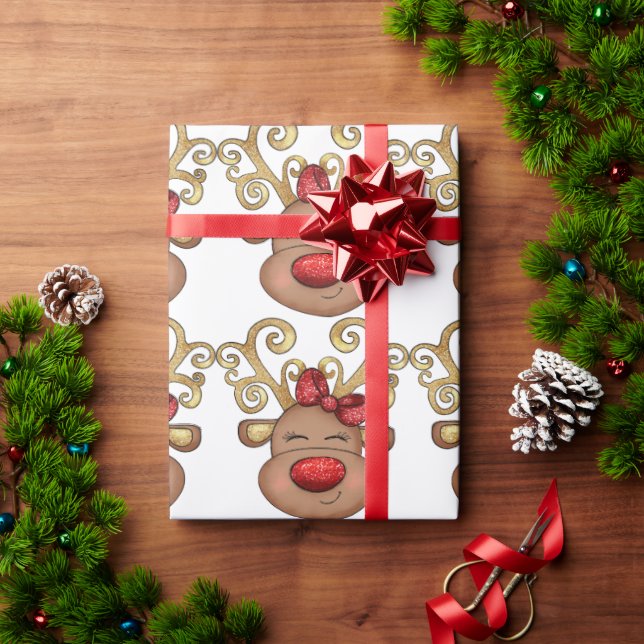 Papier Cadeau Rennes de Noël face motif de vacances (Cadeau de vacances)