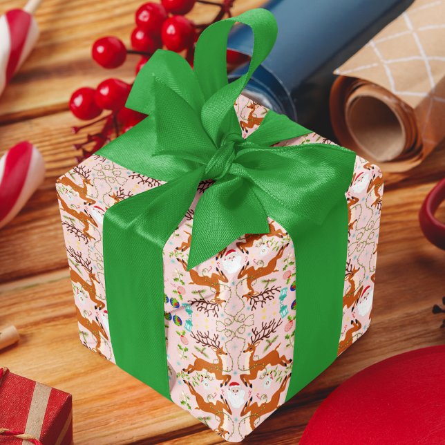 Papier Cadeau Rennes de Noël Motif sans couture rose (Créateur téléchargé)