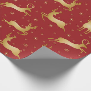 Papier Cadeau Rennes de Noël rouge et or