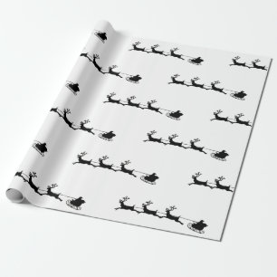 Papier Cadeau rennes de vacances père Noël noël noir blanc