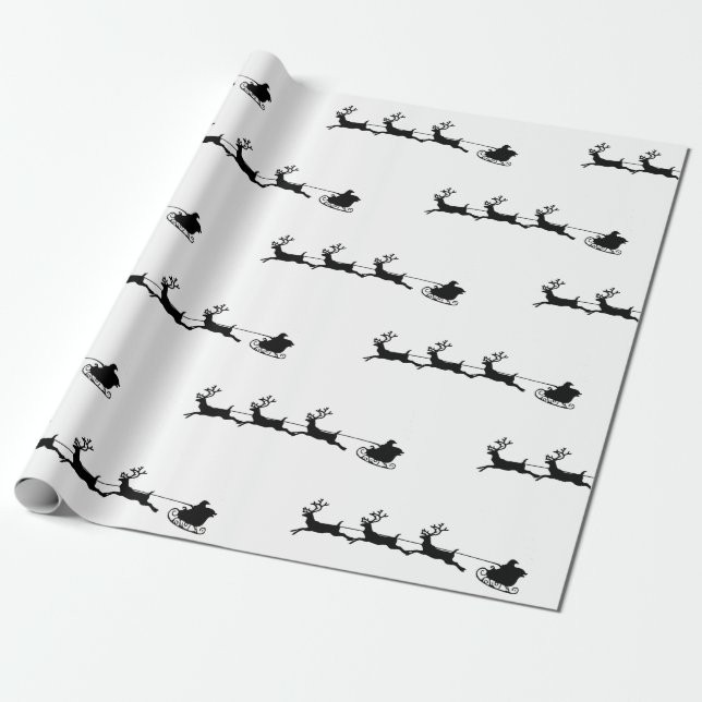 Papier Cadeau rennes de vacances père Noël noël noir blanc (Déroulé)