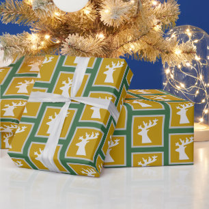 Papier Cadeau Rennes en or et vert