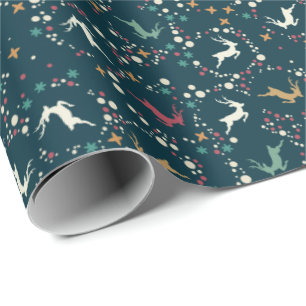 Papier Cadeau Rennes et bulles de Whimsical Noël