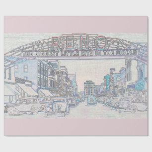 PAPIER CADEAU RENO NEVADA VINTAGE COLORÉ EAU COLORÉ NON ART
