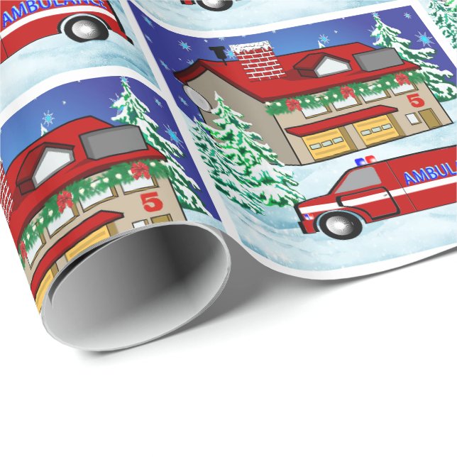 Papier Cadeau Répondeur EMS de l'ambulance de pompiers Noël (Coin rond)