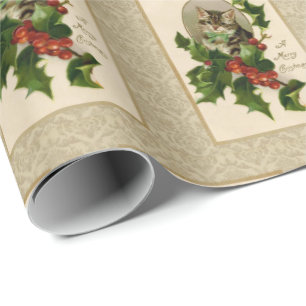 Papier Cadeau Reproduction Vintage de Noël Holly