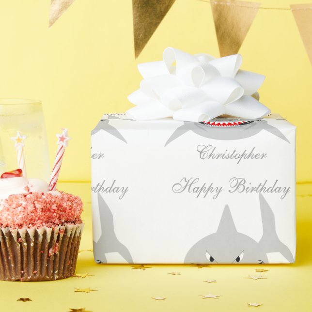 Papier Cadeau Requin Ajouter simplement un nom Anniversaire (Fête d'anniversaire)