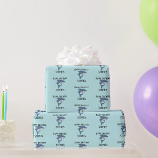 Papier Cadeau Requin bleu mignon personnalisé