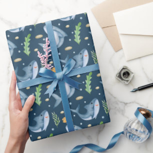 Papier Cadeau Requin sous la mer Marine bleu Papier d'enveloppem