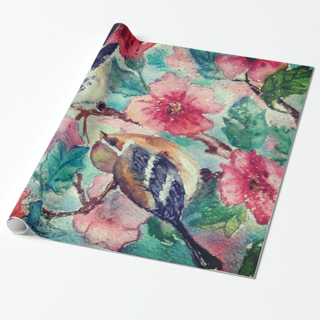 Papier Cadeau Ressorts Enveloppant Fleurs de papier - Peinture (Déroulé)