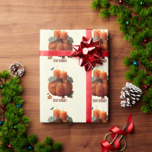 Papier Cadeau Restez Citrouille Éffrayant avec des bougies