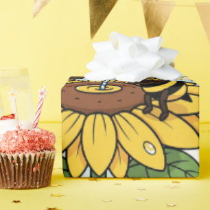 Papier Cadeau Restez doré - Illustration des abeilles et des fle