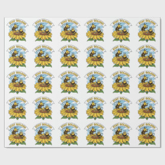 Papier Cadeau Restez doré - Illustration des abeilles et des fle