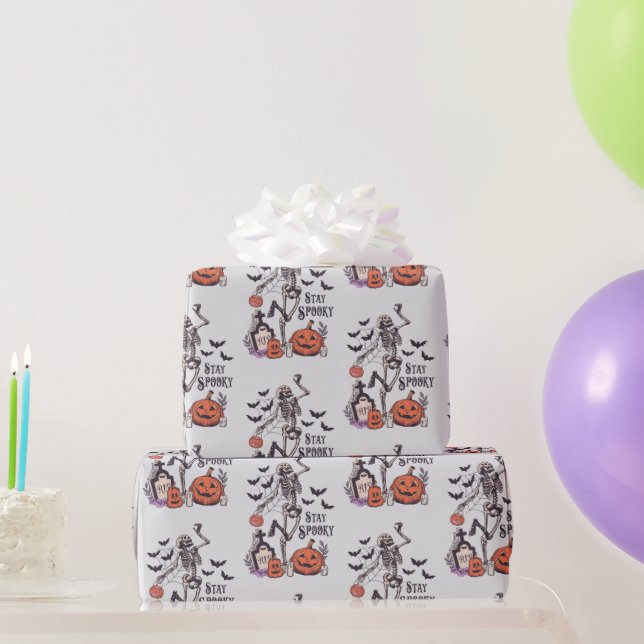 Papier Cadeau Restez Spooky Cimetière Squelette Gris Halloween (Cadeaux de fête)