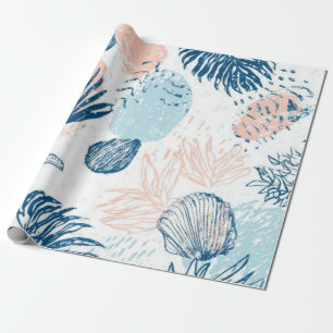 Papier Cadeau Résumé de plage nautique abstraite Bleu Abricot en