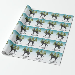 Papier Cadeau Rét Labrador noir Forêt d'hiver Texte personnalisé