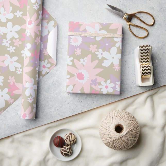Papier Cadeau Retour 60s papier d'emballage de papier fleur (Artisanat)