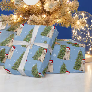 Papier Cadeau Retriever d'or de Noël dans les flocons de neige