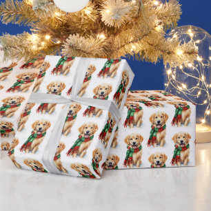 Papier Cadeau Retriever d'or de Noël dans les flocons de neige