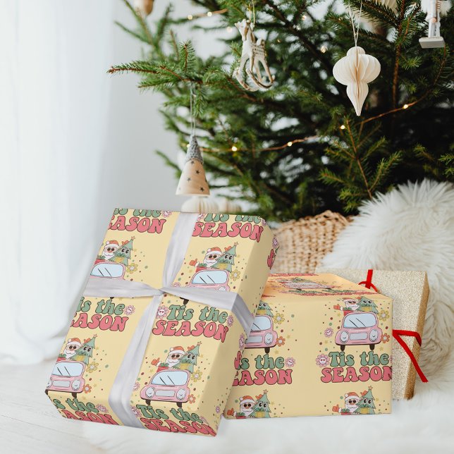 Papier Cadeau Retro 70's C'est la saison mignonne Père Noël (Créateur téléchargé)