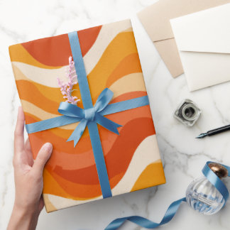 Papier Cadeau Retro 70s Orange Mustard Wave Abstract Pattern