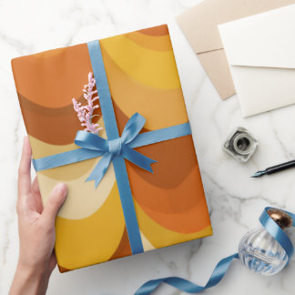 Papier Cadeau Retro 70s Orange Mustard Wave Abstract Pattern