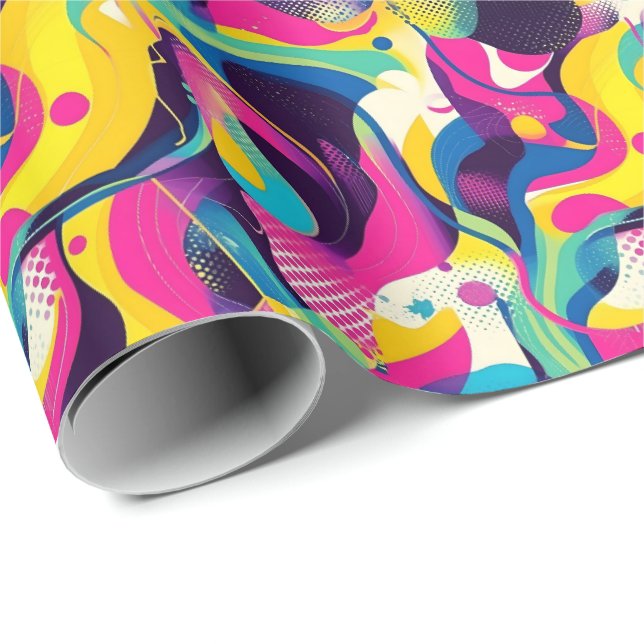 Papier Cadeau Retro 90s tiled pattern party  (Coin rond)