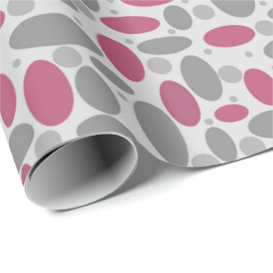 Papier Cadeau rétro, années 60, pois, gris et rose