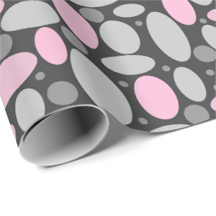 Papier Cadeau rétro, années 60, pois, gris et rose