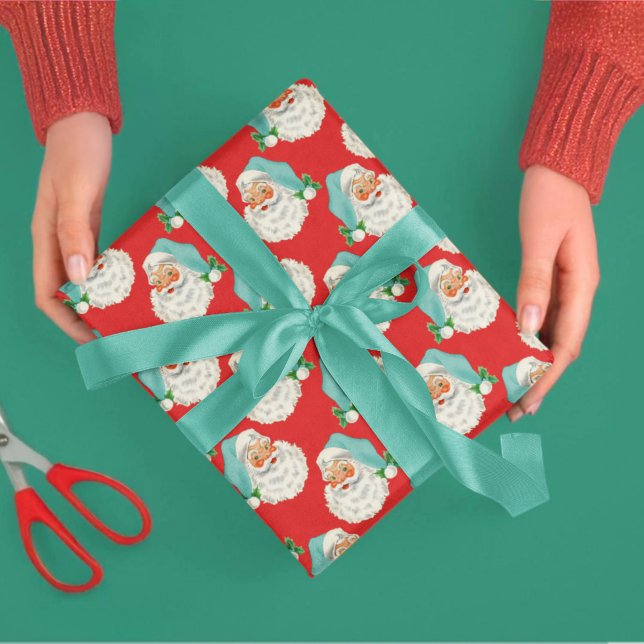 Papier Cadeau Retro Aqua Père Noël sur le papier d'enveloppement (Créateur téléchargé)
