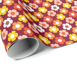 Papier Cadeau Retro Automne Fleurs d'automne Motif Bourgogne