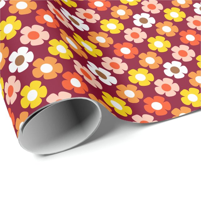 Papier Cadeau Retro Automne Fleurs d'automne Motif Bourgogne (Coin rond)