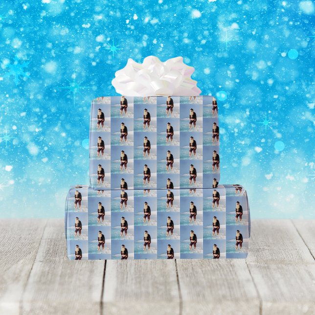 Papier Cadeau Retro Beach Santa Claus Photo dans l'eau salée (Créateur téléchargé)
