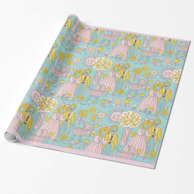 Papier Cadeau RETRO Bienvenue nouvelle petite fille (Déroulé)
