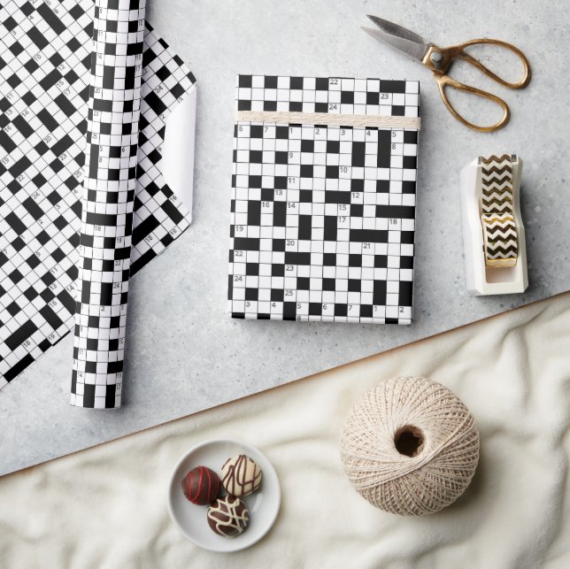 Papier Cadeau Retro Black White Crossword Puzzle Pattern (Artisanat)