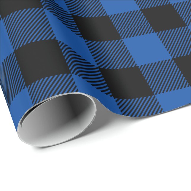 Papier Cadeau Retro Bleu Noir Noël Tartan Plaid (Coin rond)