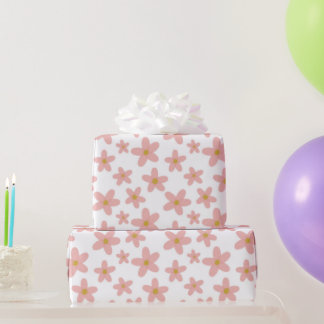 Papier Cadeau Retro Boho rose et blanc marguerites filles