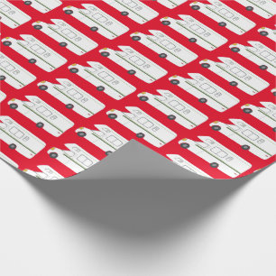 Papier Cadeau Rétro Camper Motorhome vert rouge Noël