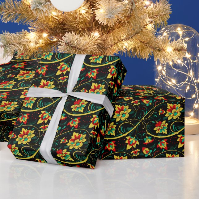 Papier Cadeau Retro Chic Russe Noël Khokhloma Cadeau (Vacances)