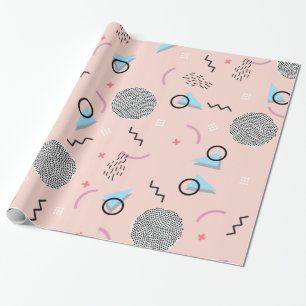Papier Cadeau Retro Confetti Memphis Motif rose