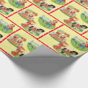Papier Cadeau Rétro contrôle de jaune d'anniversaire de enfant