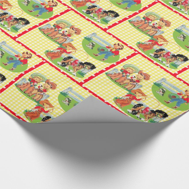 Papier Cadeau Rétro contrôle de jaune d'anniversaire de enfant (Coin)