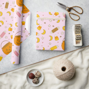 Papier Cadeau Retro Cute Halloween Party rose