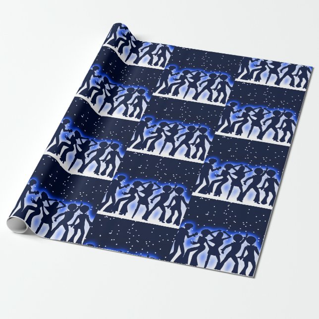 Papier Cadeau Retro Dance Party Bleu (Déroulé)