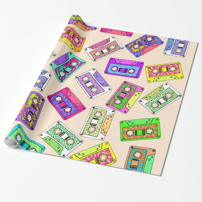 Papier Cadeau Rétro enregistreurs à cassettes modelés des années (Déroulé)